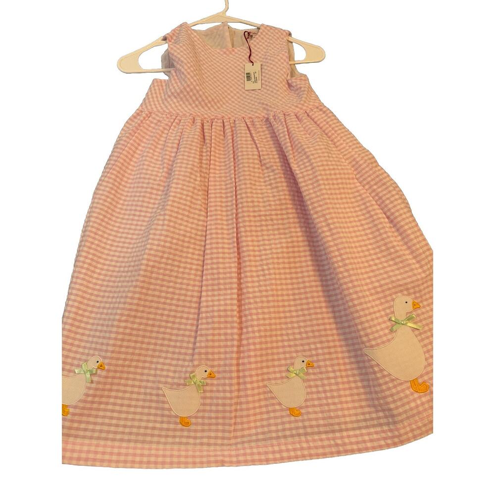 Girls Darling Pink And White Gingham Trotters Dress With Ducks, Size 8, W Tags